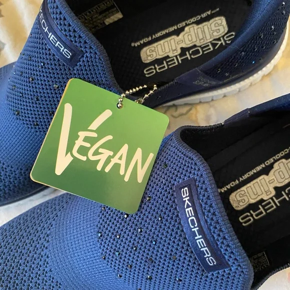 Skechers Blue Slip-On Sneakers with tiny rhinestones on top, and back. - Picture 4 of 6